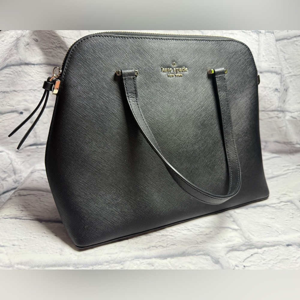 Kate Spade Black Textured Handbag with Gold Logo